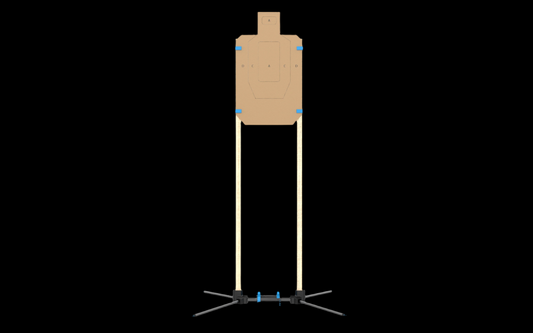Front view of the X-13 Target Stand by My Store, showing its metal frame and adjustable target support.
