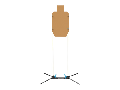 Nocturnal Defense X-13 Target Stand Deployed with 1x2 Uprights and 18-inch USPSA Cardboard Target Held by 4 X-13 Target Clips